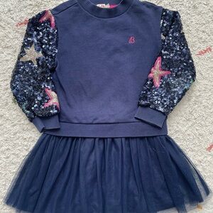 BillieBlush Navy Dress with Sequin Star Sleeves